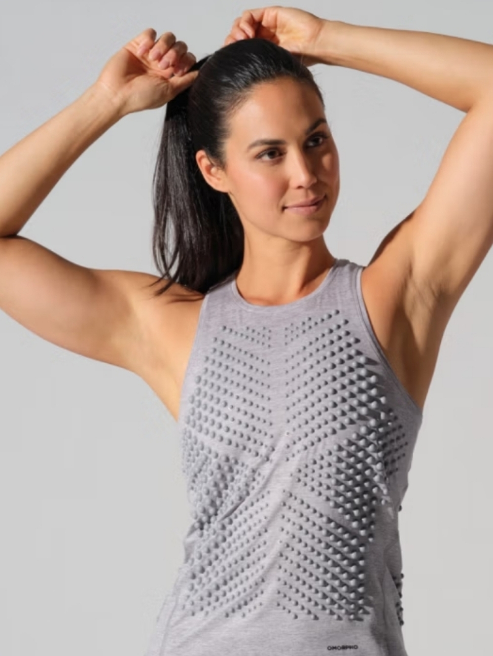OMORPHO Gravity Tank Women’s Grey Textured Performance G-Tank SZ S